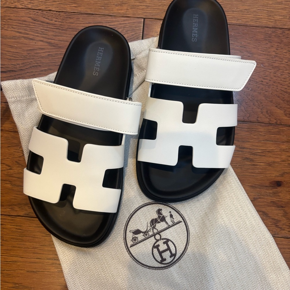 Authentic Hermes White Leather Chypre Sandals - Picture 8 of 9